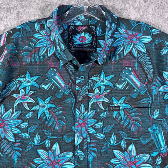 Retro Rifle Shirt Mens Size Extra Large Blue Short Sleeve Hawaiian Drip V2 - Picture 1 of 11